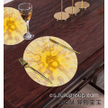 Manteles individuales de PVC dorado para mesa de comedor
